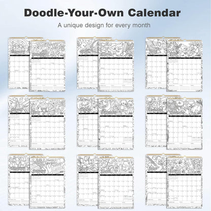 Ospelelf 2026 Family Coloring Wall Calendar - 12'' x 17'' Monthly Planner with Plastic Cover | 18 Months, Jan 2026 - June 2027