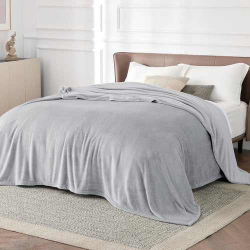 Bedsure GentleSoft Fleece Blanket - Lightweight Plush Cozy California King in Light Grey, 102x96 Inches