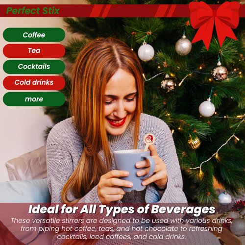 Perfect Stix - Cocktail 6 R- Santa Claus-50 6" Wooden Cocktail/Drink Stirrers with Santa Claus Pack of 50ct