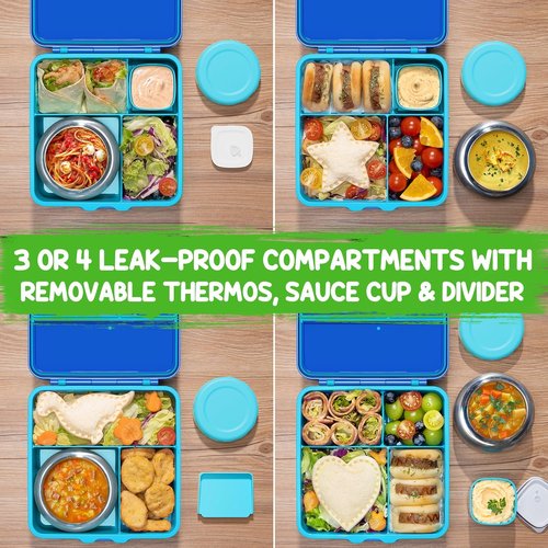 Fimibuke Bento Box - BPA Free & Leakproof Lunch Box with 8.5oz Insulated Food Jar | 3 or 4 Compartment Container for Kids