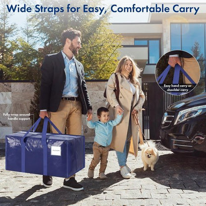 Extra Heavy Duty Moving Bags by [Brand Name] - Sturdy Storage Totes with Strong Zipper & Comfortable Handles - Large Dark Blue Bags for Clothes & Dorm Organization