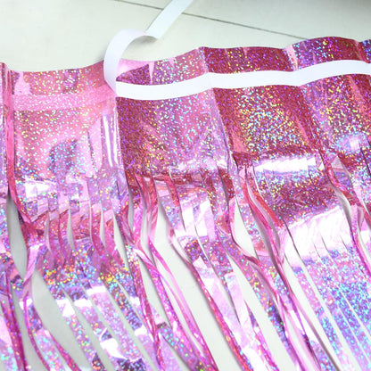 Pink Tinsel Fringe Backdrop by [Brand Name] - Sparkly Foil Curtains for Birthdays & Parties | 2 Pack, 3.3×8.2ft