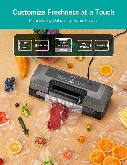 HiCOZY Vacuum Sealer - Powerful Heat Sealing Machine with 7 Automatic Modes | Compact Design & Accessories Included, Space Gray