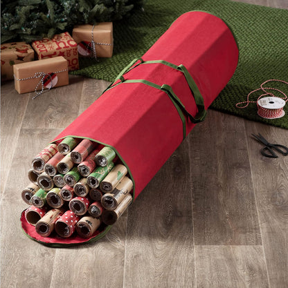 ZOBER Gift Wrap Storage Organizer - 40 Inch Waterproof Holder for 25 Rolls - Red Christmas Design