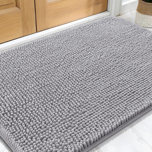 OLANLY Dog Door Mat - Absorbent Non-Slip Chenille Mat for Muddy Paws | 32x20 Light Grey Indoor Carpet