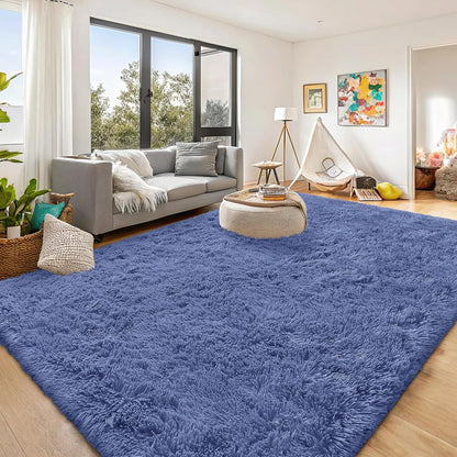 OLANLY Large Area Rug - Soft Fluffy Shaggy Carpet for Living Room & Bedroom | 8x10 Denim Blue