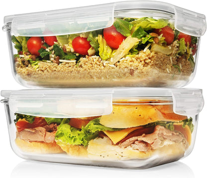 Skiennix Large Glass Food Storage Containers - 4 Piece Set with Locking Lids | BPA Free & Leak Proof, 8 Cups/63 Oz