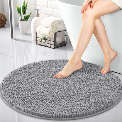 OLANLY 30-Inch Round Bath Rugs - Extra Soft Chenille, Quick Dry & Machine Washable, Grey Home Decor
