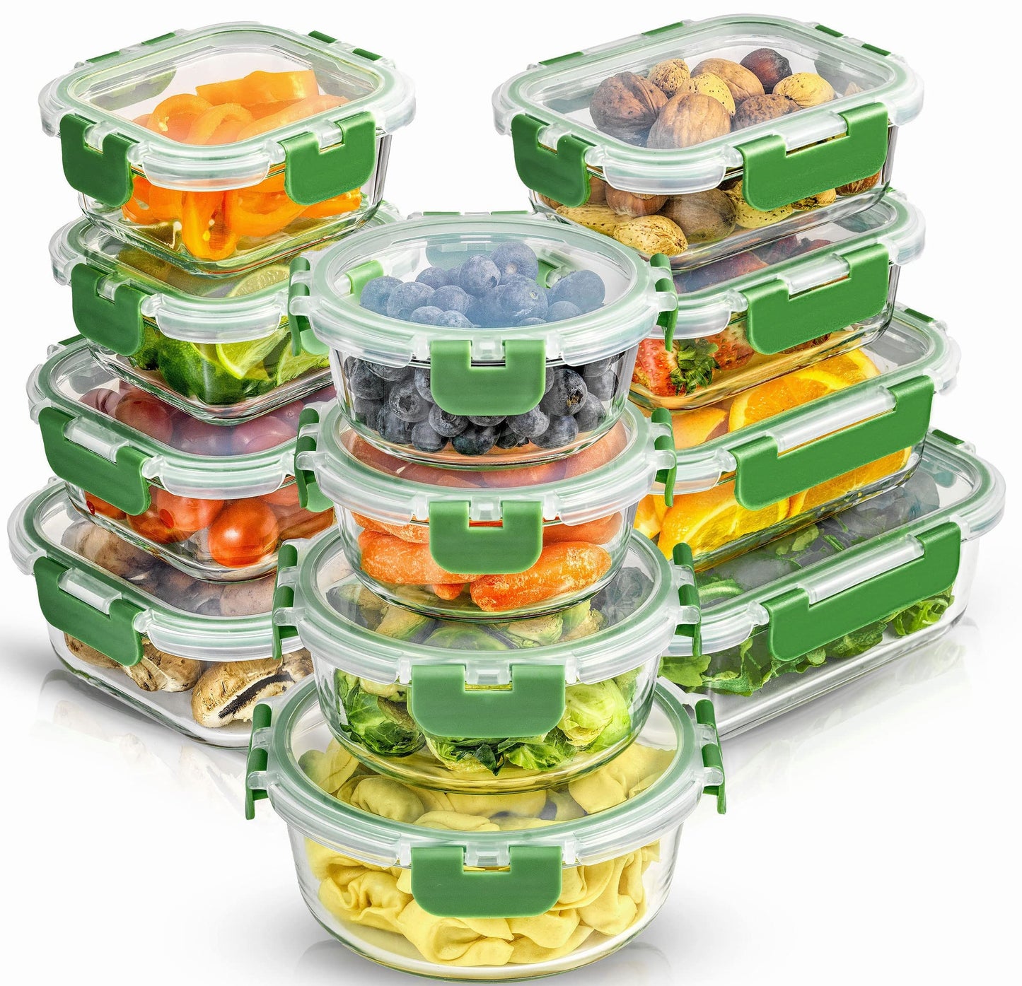 JoyJolt JoyFul 24pc Borosilicate Glass Storage Containers with Lids. 12 Airtight, Freezer Safe Food Storage Containers, Pantry Kitchen Storage Containers, Glass Meal Prep Container for Lunch