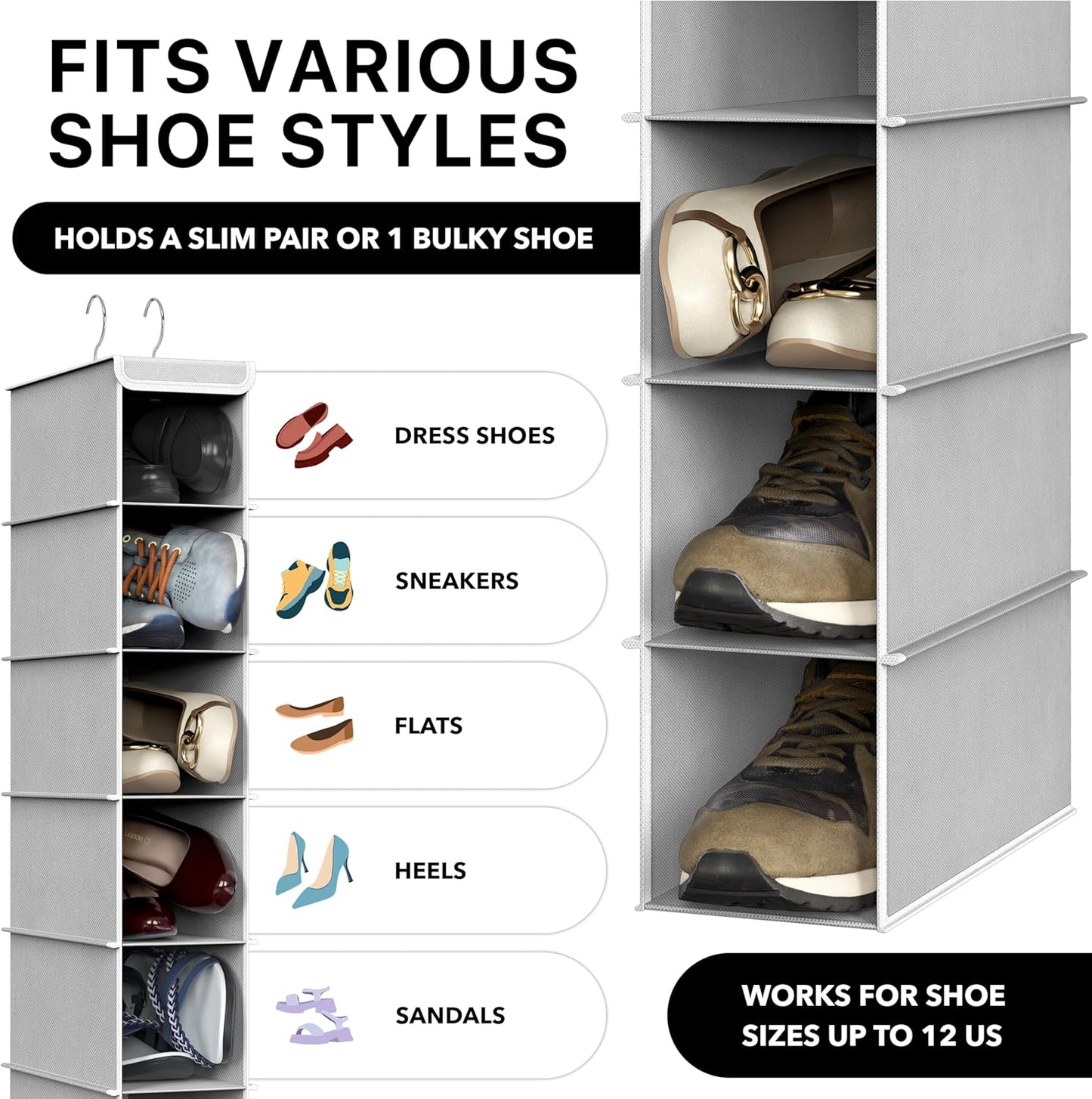 Simple Houseware 10-Shelf Hanging Shoe Organizer - Space-Saving Closet Storage in Grey