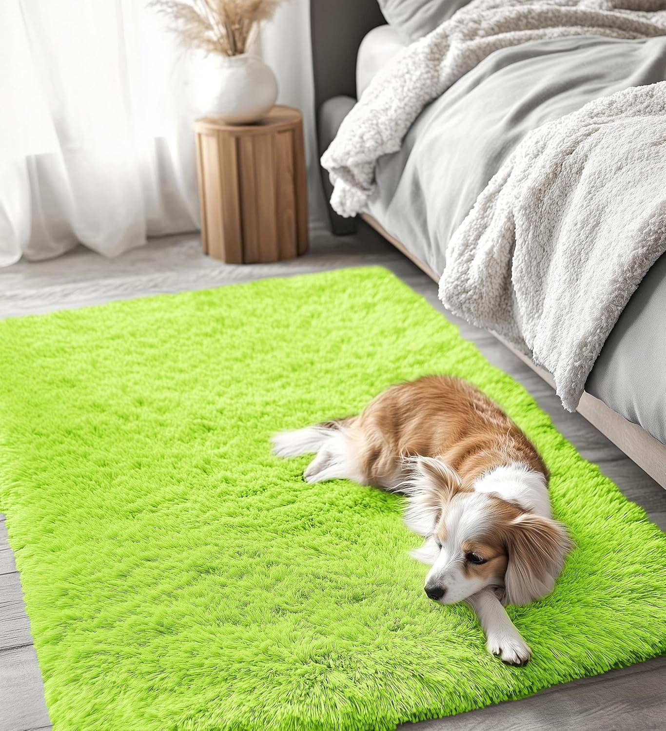 OLANLY 3x5 Soft Fluffy Shaggy Bedside Rug - Machine Washable Indoor Carpet for Kids & Nursery | Lime Green