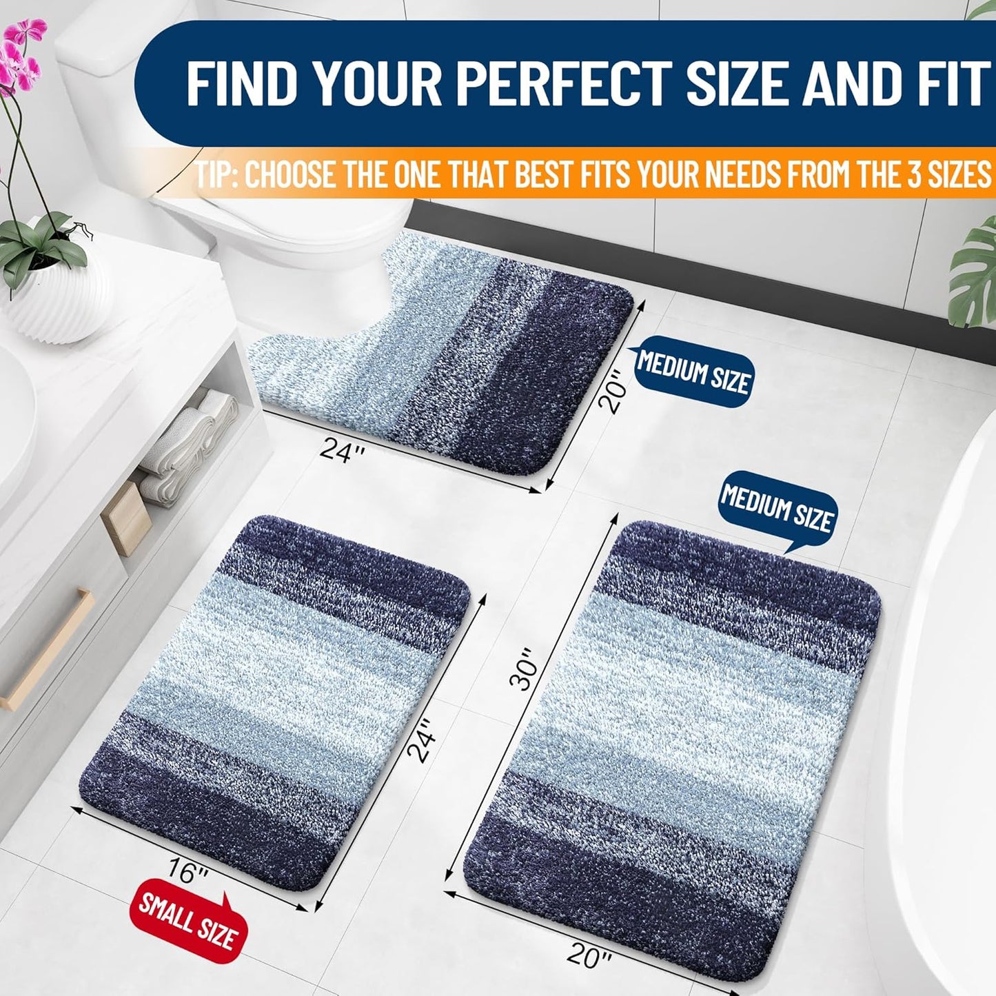 OLANLY Bathroom Runner Rug - Extra Soft Microfiber Mat with Rubber Backing | Quick Dry, Washable, 59x24, Airy Blue