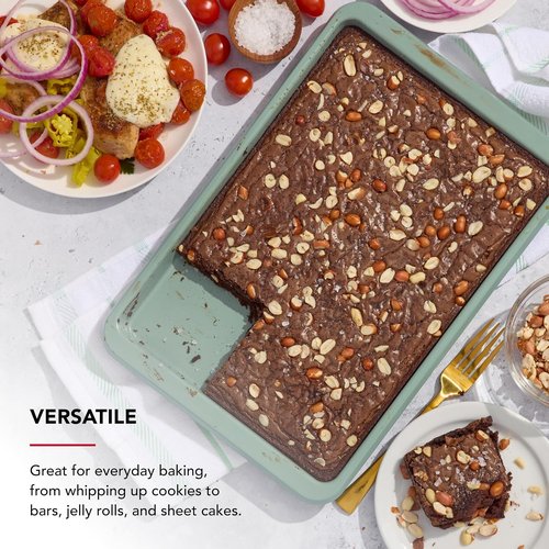 KitchenAid Baking Sheet - Nonstick Swiss Engineered Aluminized Steel, Dishwasher Safe, 9 x 13 Inch, Cardamom