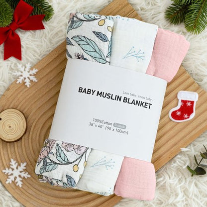 Muslin Swaddle Blankets for Newborn, 3 Pack Breathable Soft Receiving Blanket, Large 38 x 40 inches Swaddle Wrap Burping Clothes, Essentials Infant Shower Items, Toddler Gift (Cute Flower)