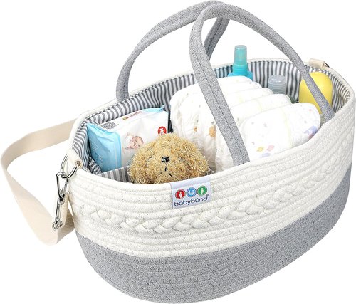 Extra Large Baby Diaper Caddy Organizer by [Brand Name] - Portable Rope Nursery Basket for Essentials