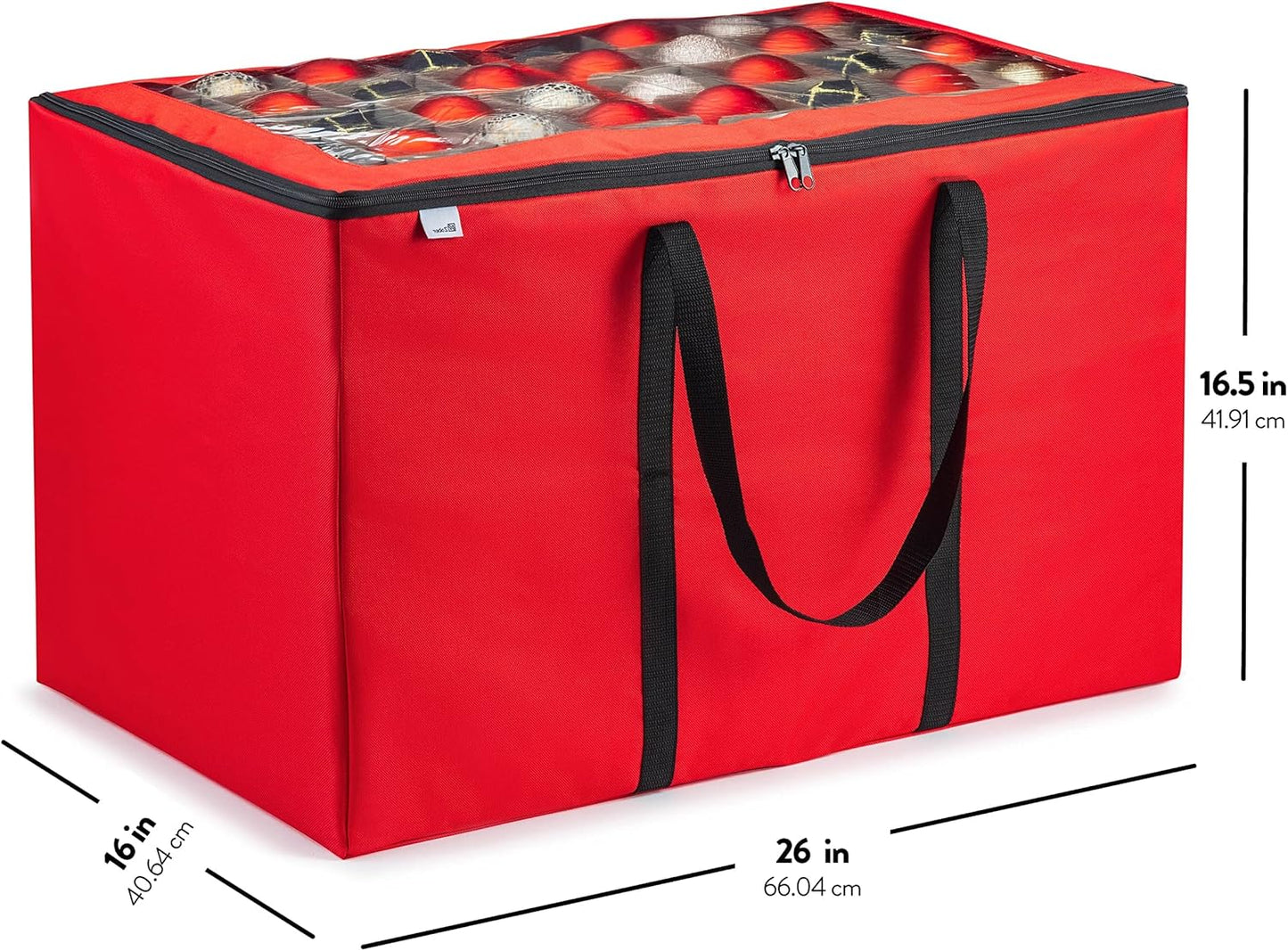 ZOBER Christmas Ornament Storage Box - Organizes 200 3" Ornaments with Individual Trays - Durable 600D Oxford Fabric (Red)