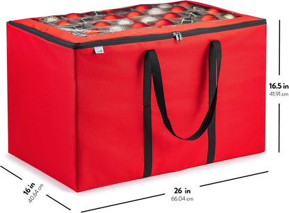 ZOBER Christmas Ornament Storage Box - Organizes 200 3" Ornaments with Individual Trays - Durable 600D Oxford Fabric (Red)