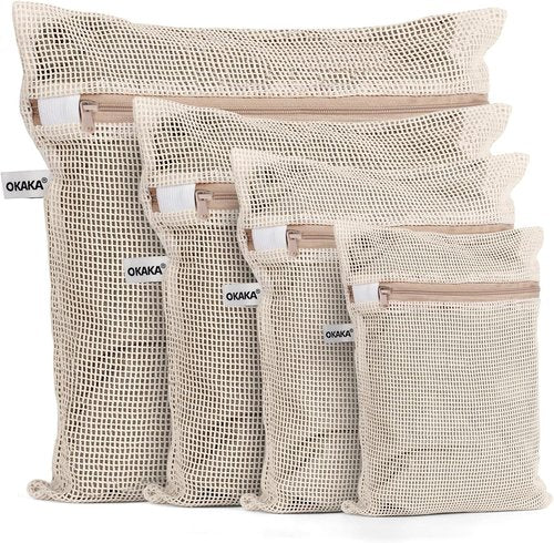 100% Cotton Mesh Laundry Bags by [Brand Name] - Premium Soft & Dye-Free | Set of 4 in Natural