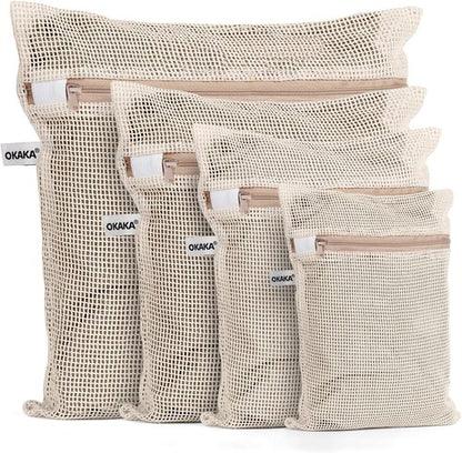 100% Cotton Mesh Laundry Bags by [Brand Name] - Premium Soft & Dye-Free | Set of 4 in Natural