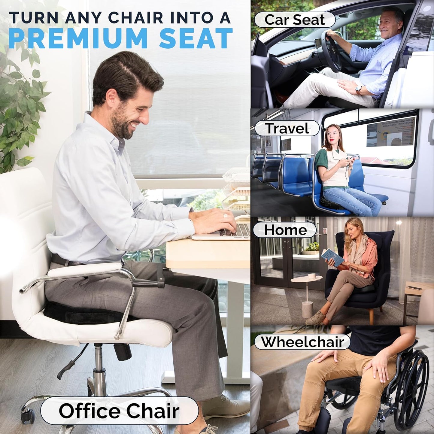ComfiLife Premium Gel & Memory Foam Seat Cushion - Doctor Recommended for Back & Sciatica Pain Relief | Black Office & Car Seat Cushion