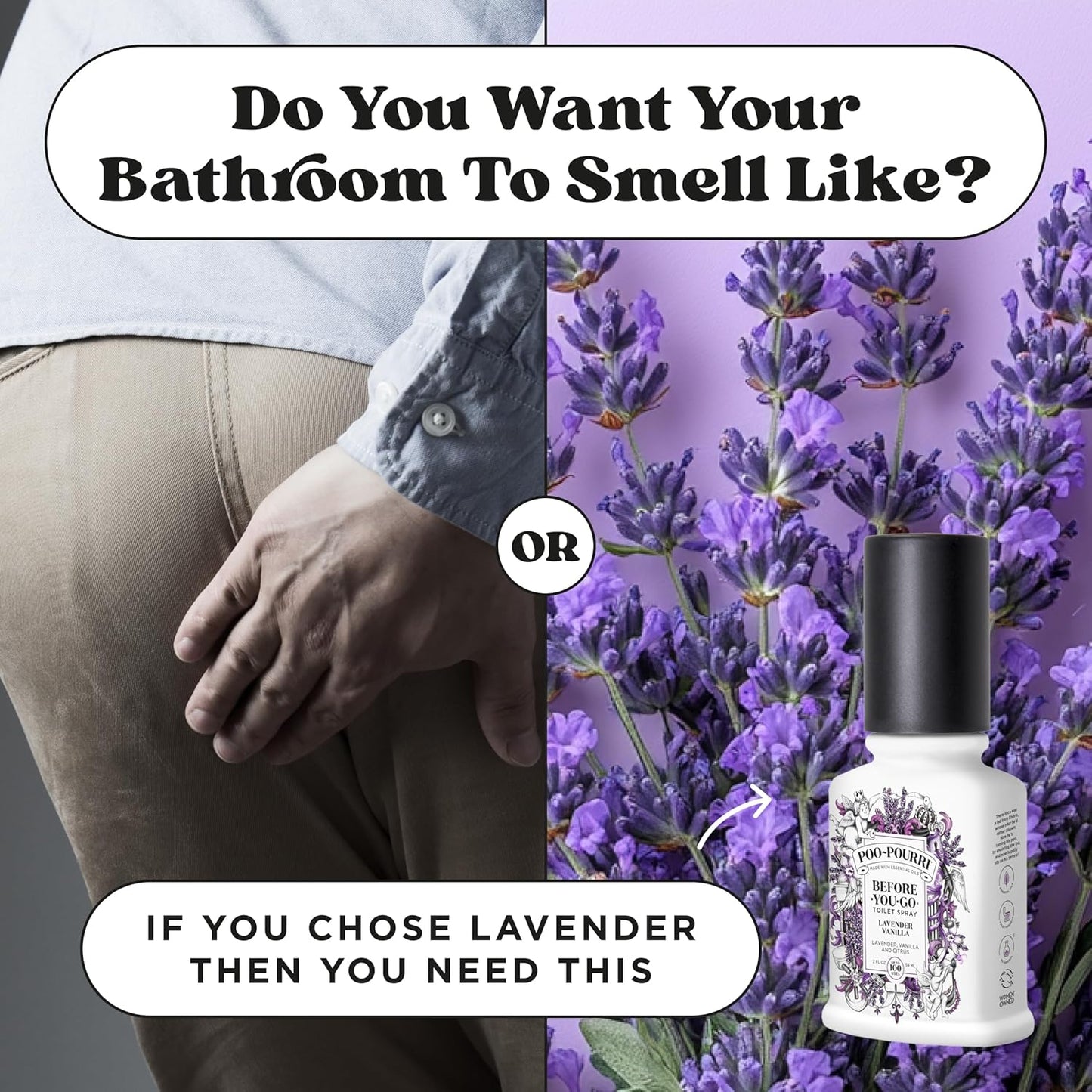Poo-Pourri Before-You-Go Toilet Spray - Lavender Vanilla, 2 Fl Oz | Essential Oil Bathroom Deodorizer, TSA Approved