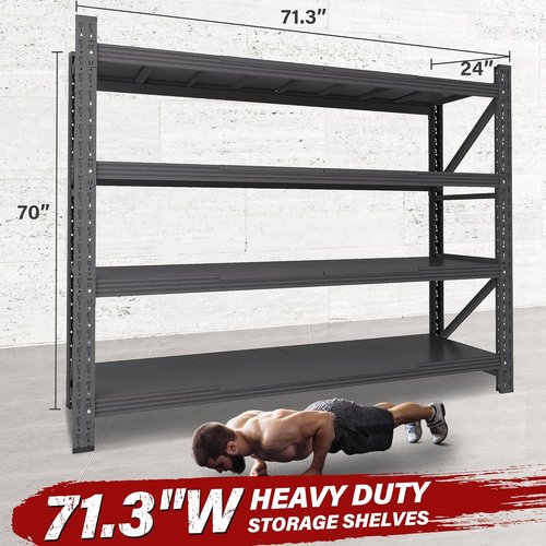 Heavy Duty Garage Shelving Units by [Brand Name] - 5000LBS Capacity Black Metal Storage Rack | 71.3"W x 24"D x 70"H