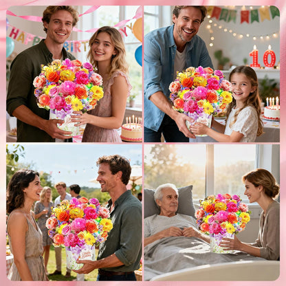 XTF2015 Birthday Cards - 3D Pop-Up Music & Lights | Peony & Butterfly Design, 13 Inch Forever Flower Bouquet