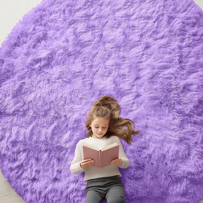 OLANLY Purple Round Area Rug - Soft, Fluffy, Machine Washable 9 ft Circle Carpet for Bedroom & Living Room