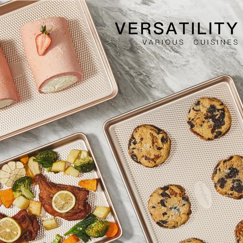 HONGBAKE Non-Stick Half Sheet Baking Pans - 57% Thicker Carbon Steel Cookie Sheets | 17.5" x 12" Size