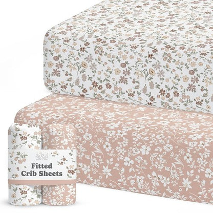 Fleurette Fitted Baby Crib Sheets - Buttery Soft Organic Cotton Blend | 2 Pack for Standard & Toddler Mattresses