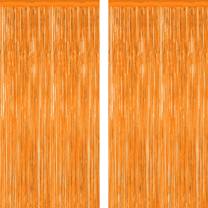 Skiennix 2 Pack Backdrop Curtains - 3.28 FT x 7.05 FT Orange Tinsel Foil Curtains for Parties