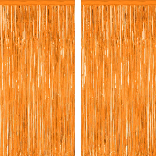 Skiennix 2 Pack Backdrop Curtains - 3.28 FT x 7.05 FT Orange Tinsel Foil Curtains for Parties