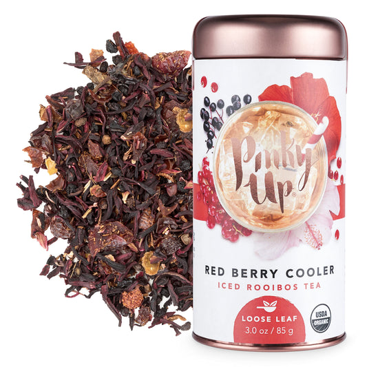 Pinky Up Red Berry Cooler Loose Leaf Iced Tea | Rooibos Herbal Tea Blend, Naturally Calorie Free | 3.0 Ounce Tin, 25 Servings