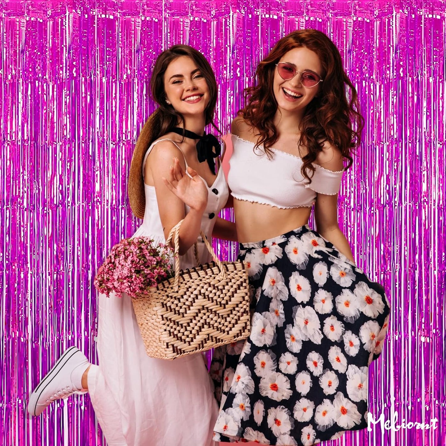 Skiennix 4 Pack Fuchsia Fringe Curtain Backdrop - 3.2Ft x 6.6Ft Metallic Tinsel Streamers for Parties & Events