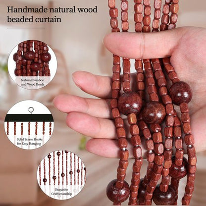 Foreate Handmade Beaded Curtains for Doorway Natural Wood Beaded Curtains Hippie Curtain for Hallway, 35.5 x 75 Inches Door Curtains Room Divider Bohemian Home Decor, Brown