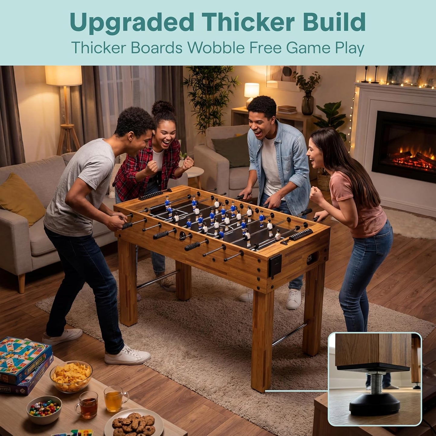 SereneLife 48-Inch Competition Foosball Table - Adjustable Height Arcade Soccer Set for Home & Game Room - Includes 2 Balls & Cup Holders, Natural Finish