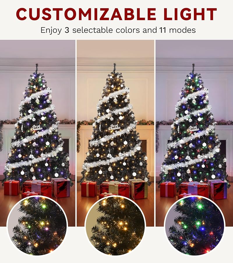 DWVO Black 6ft Prelit Christmas Tree with Remote Control - 11 Lighting Modes