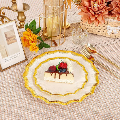 Ivory Plastic Plates with Gold Rim - 60Pcs, Disposable Tableware (Variation: Ivory)