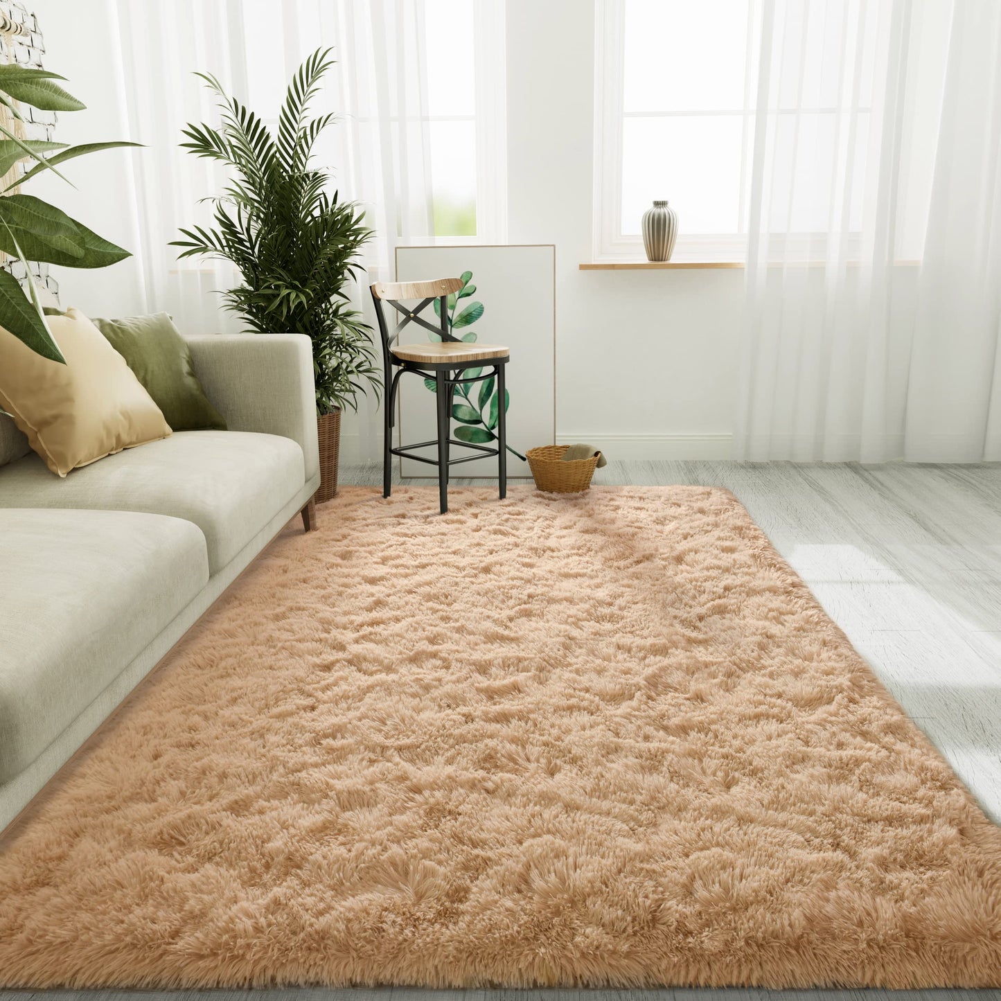 LOCHAS Ultra Soft Indoor Modern Area Rugs Fluffy Living Room Carpets for Children Bedroom Home Decor Nursery Rug 4x6 Feet, Beige