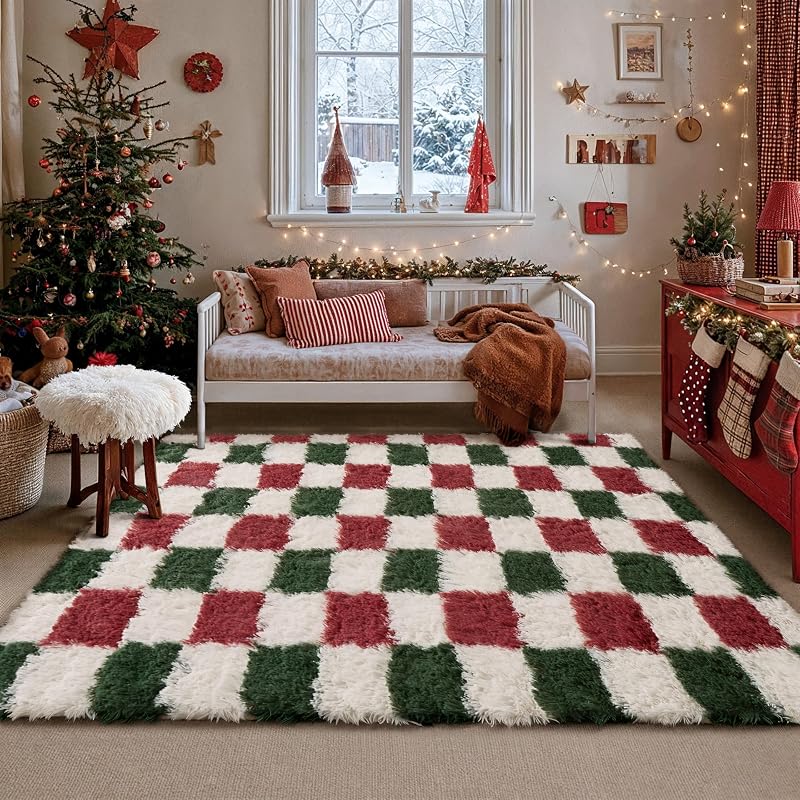 Christmas 4' x 6' Area Rug for Kids Room - Soft Fluffy Shag Carpet (Variation: Christmas+4' x 6' Rectangular)