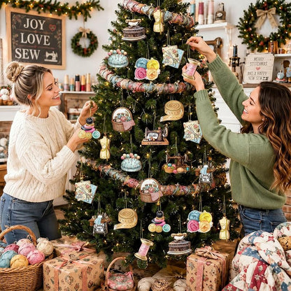 Sewing Theme Christmas Ornaments – 36 Pcs, 12 Styles, Wooden Decor (Variation: Sewing)