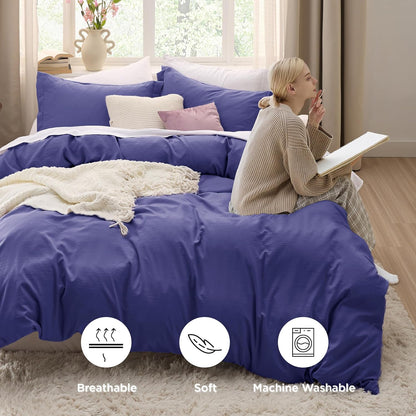 Bedsure King Size Duvet Cover Set - Extra Soft Prewashed Cotton-Like Polyester in Skipper Blue | 3 Pieces with Zipper Closure