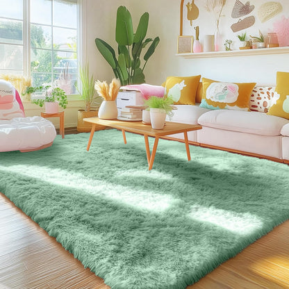 OLANLY Area Rug - Soft Fluffy Shaggy Indoor Carpet for Living Room & Bedroom | 4x5.9 ft Mint Green