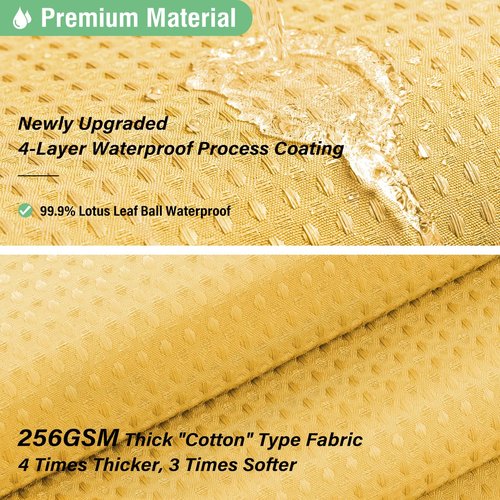 Dynamene Extra Long Shower Curtain - 96 Inch Long Waffle Weave Weighted Thick Cloth Bathroom Shower Curtain, Neutral Heavy Duty Hotel Bath Curtain Set with 12 Plastic Hooks,72x96, Gold