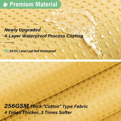 Dynamene Extra Long Shower Curtain - 96 Inch Long Waffle Weave Weighted Thick Cloth Bathroom Shower Curtain, Neutral Heavy Duty Hotel Bath Curtain Set with 12 Plastic Hooks,72x96, Gold