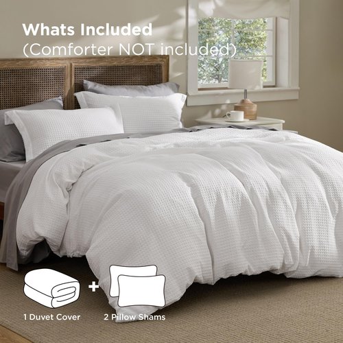 Bedsure Luxury Waffle Duvet Cover Queen Size - Textured Duvet Cover Set, Soft, Breathable Bedding Set (90"x90") with 2 Pillow Shams for All Season, Pure White, Comforter Not Included
