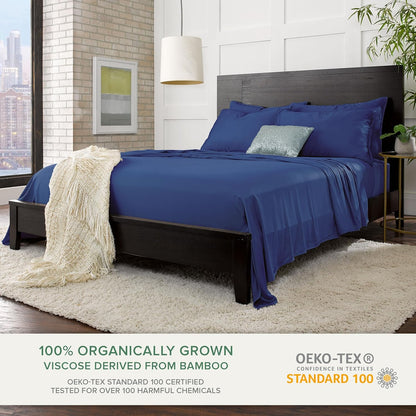 Pure Bamboo Split King Sheets - 100% Organic Viscose Bed Sheet Set, Soft & Cooling, Cobalt Blue