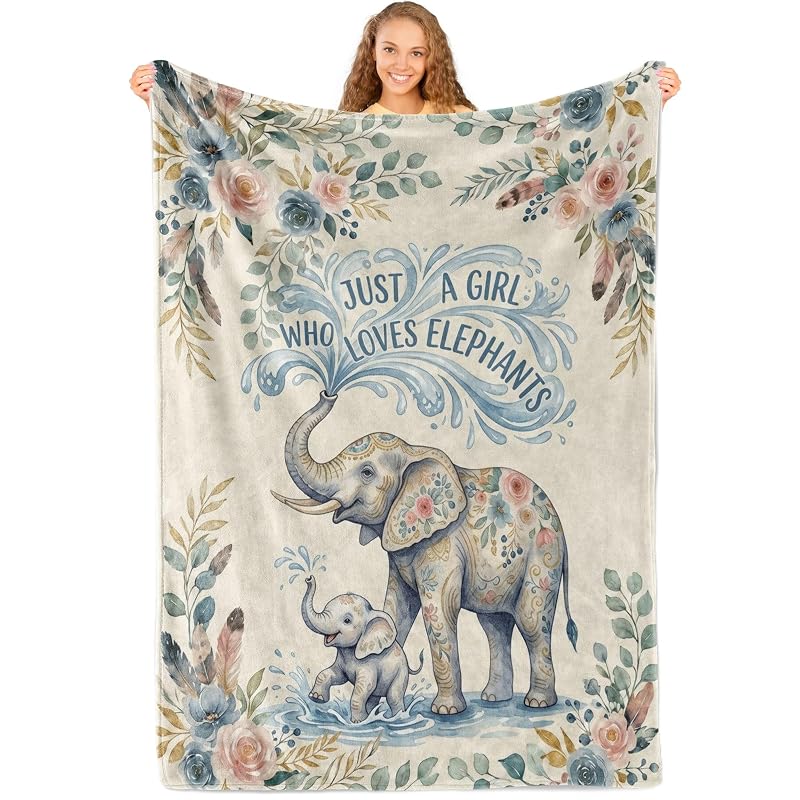 60x80 Inch Elephant Floral Throw Blanket - Soft Flannel Blanket for Women