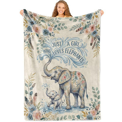 60x80 Inch Elephant Floral Throw Blanket - Soft Flannel Blanket for Women