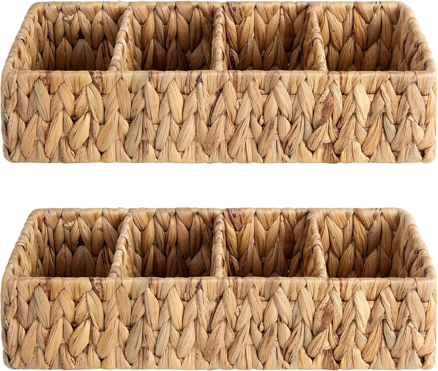 StorageWorks Wicker Storage Baskets - 4-Section Natural Water Hyacinth Organizers | 2-Pack for Pantry